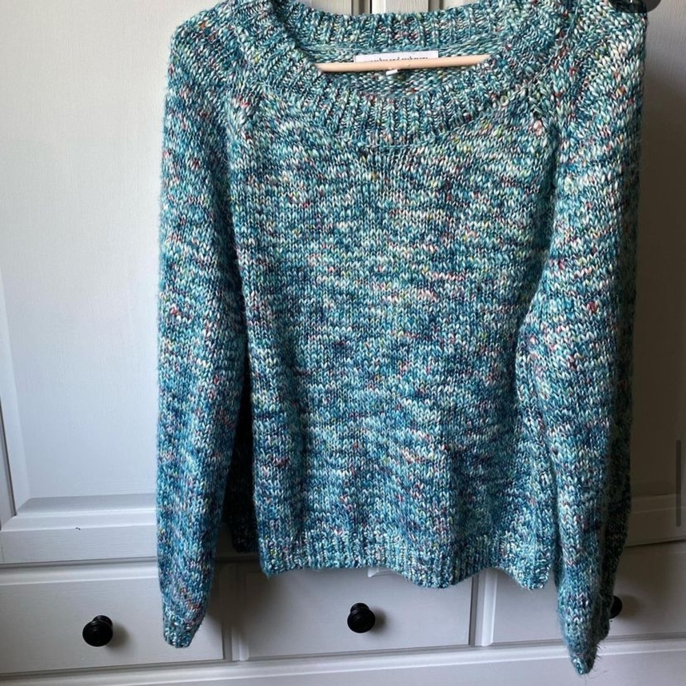 Blue and multicolored scoop neck sweater